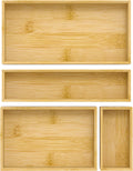 Silverware Bamboo Drawer Organizer Tray, 4 PCS Kitchen Drawer Organizer Storage for Utensil Cutlery, Bathroom, Office Desk, Makeup