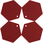 4 Packed Silicone Trivet Mats - DIY Different Size Dish Drying Mat, Hot Pot Holder for Pots & Pans, Non-Slip & Heat Resistant Kitchen Hot Pads for Countertops & Table,Merolet Red