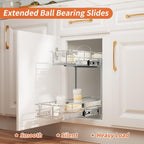ROOMTEC Individual Pull Out Cabinet Organizer (9" W x 21½" D), 2 Tier Spice Rack Organizer for Cabinet, Slide Out Drawer Pantry Shelf Organization and Storage for Kitchen Bathroom