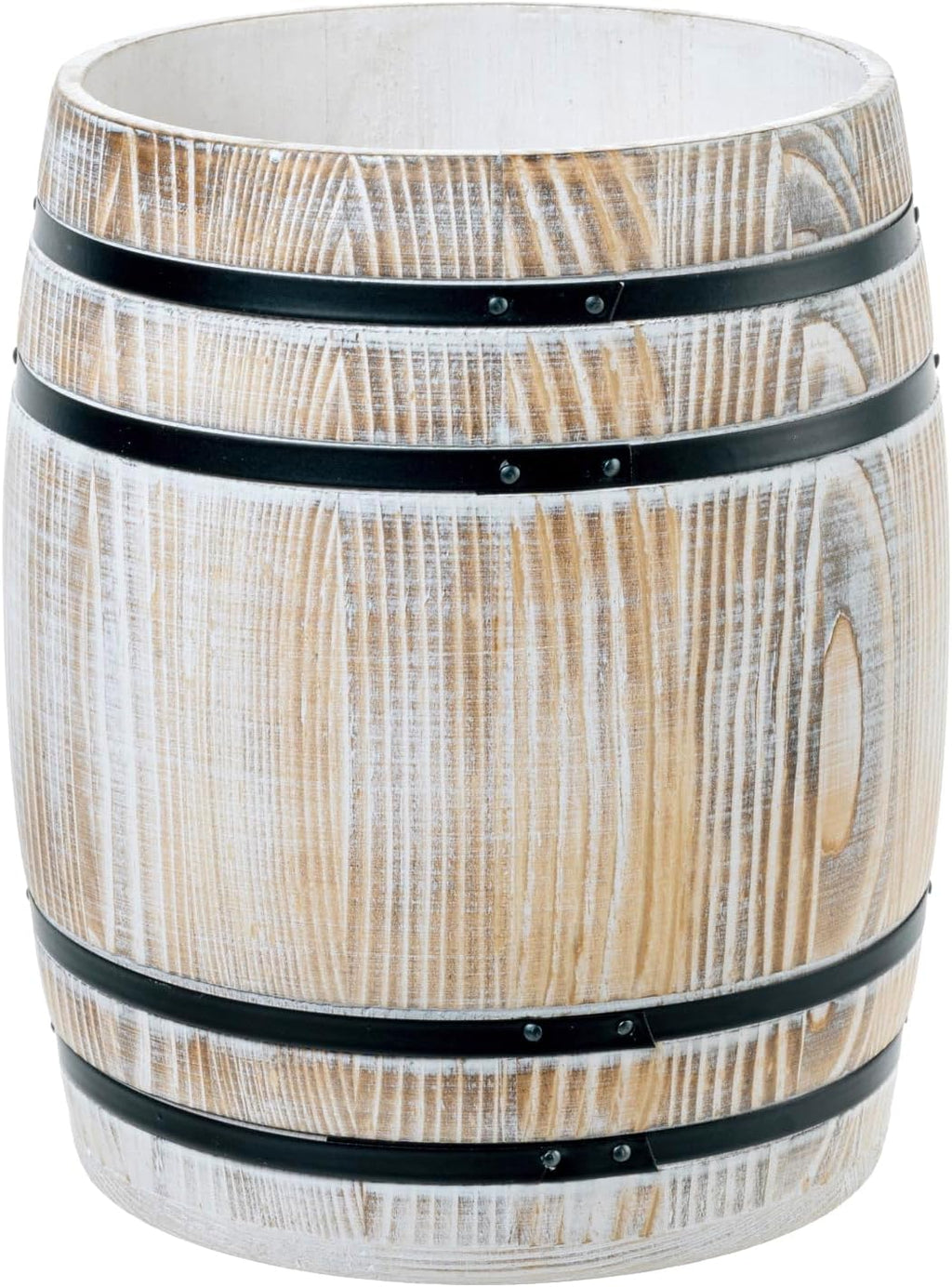 MyGift Wine Barrel Design Kitchen Utensil Holder Crock, Vintage White Washed Solid Wood Cooking Utensils Organizer