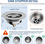 3-in-1 Kitchen Sink Drain Strainer - Pop Up Sink Stopper, Stainless Steel Sink Drain Strainer, Kitchen Sink Stopper & Drain Plug with Anti-Clogging Basket,Sink Strainer Fits US Standard 3-1/2'' Drains