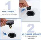 Universal Bathroom Sink Stopper - Pop Up Sink Drain Stopper, Push Button Flixfilter Sink Drain Stopper Replacement, Wash Basin Drain Filter Plug Anti-Clogging Basket, Matte Black