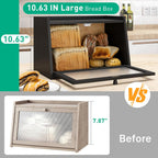 Bread Box for Kitchen Counter, Large Bamboo Bread Storage Container with Wavy Arcylic Door, Bamboo Wooden Farmhouse Bread Box for Your House (Black, Medium)