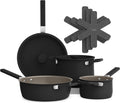 bella 9 Piece Ceramic Nonstick Cookware Set, Fits-anywhere™ Kitchenware w EverGood™ Coating, Dishwasher & Oven Safe, All Stovetops Compatible, Stackable Design, Cool Touch Handles, Black