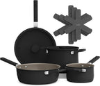 bella 9 Piece Ceramic Nonstick Cookware Set, Fits-anywhere™ Kitchenware w EverGood™ Coating, Dishwasher & Oven Safe, All Stovetops Compatible, Stackable Design, Cool Touch Handles, Black