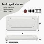 2Pack Water Absorbing Stone Tray for Sink, Diatomite Drying Coasters for Kitchen & Bathroom Counter, Kitchen Soap Dish Makeup Caddy, Dispenser Sponge Holder Space Organizer, White - 8"x 3.8"