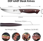 DDF iohEF Steak Knives Set of 6, Non-serrated Steak Knife 4.5 Inch High Carbon Japanese Stainless Steel Kitchen Steak Knife 6 Pieces Dinner Knives Ultra Sharp with Ergonomic Handle and Gift Box