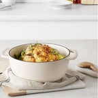 Amazon Basics Cast Iron Dutch Oven Pot with Lid, Enameled, Round, Dual Handles, Heavy-Duty, Small, 4.3-Quart, White