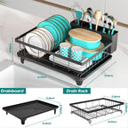 MERRYBOX Dish Drying Rack Large Capacity 2 Tier Dish Drying Rack Multifunctional Rustproof Dish Racks for Kitchen Counter with Large Utensil Holder, Cup Holder, Black