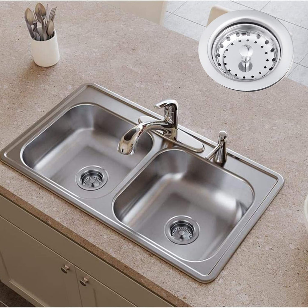 Artiwell 2-Pack Kitchen Sink Basket Strainer and Stopper, 3-1/2” Kitchen Drain Assembly with Strainer and Sink Stopper, Kitchen Sink Strainer with Stopper, Chrome Plated