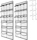 2 Pack Extra Large Hanging Crystal Clear Over Door Shoe Organizers, Closet Shoe Rack Organizer, 12+6 Pockets, 8 Hooks, White (59" x 21.6")