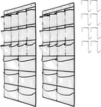 2 Pack Extra Large Hanging Crystal Clear Over Door Shoe Organizers, Closet Shoe Rack Organizer, 12+6 Pockets, 8 Hooks, White (59" x 21.6")