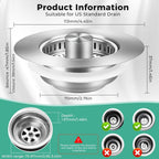 Kitchen Sink Drain Strainer/Strainer Basket, Upgraded 3 in 1 Stainless Steel Pop-up with Anti-Clogging Basket Sink Stopper, Suitable for US Standard 3-1/2" Sink Drain Hole (Brushed Nickel)