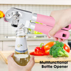 Beneno Can Opener Manual with Magnet, Hand Held Heavy Duty Can Opener with Durable Sharp Blade Smooth Edge, Big Effort-Saving Knob, Soft Grip Rubber Handle, Multifunctional Bottle Opener, Pink