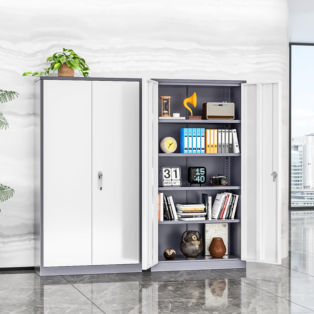 INTERGREAT Metal Garage Storage Cabinet, Black Lockable File Cabinet with 2 Doors and 4 Adjustable Shelves, Tall Steel Tool Cabinets for Office, Home, Garage, School, Gym