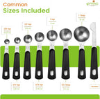Spring Chef Stainless Steel Magnetic Measuring Spoons Set of 8 with Leveler, Round Metal Teaspoon & Tablespoon Measuring Spoons - Kitchen Gadgets For Baking and Cooking