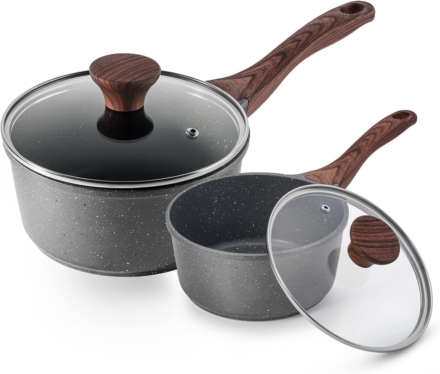 SENSARTE Nonstick Sauce Pan with Lid Saucepan Set, Swiss Granite Coating Sauce Pot Kitchen Cooking Pot, Induction Comptable, Free of Intentionally Added PFOA, 2 + 2.5 QT