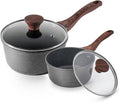 SENSARTE Nonstick Sauce Pan with Lid Saucepan Set, Swiss Granite Coating Sauce Pot Kitchen Cooking Pot Sets, Induction Comptable, Free of Intentionally Added PFOA, 1.5 + 2 QT