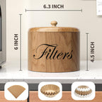 Coffee Filter Holder, Wooden Coffee Filter Storage with Lid, Round Coffee Filter Container for Counter, Rustic Coffee Bar Accessories Holder Decor (Natural)
