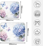 Blue Pink Hydrangea Spring Floral Dish Drying Mat for Kitchen Counter Absorbent Microfiber Small Drying Pad Dish mats for Kitchen Countertops 16 x 18 Inch