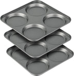 Tiawudi Muffin Top Pan, 4-Cup Hamburger Bun Pan, Large Whoopie Pies Pan, Non-Stick Bakeware for Eggs, Cornbread, Small Cake Layers and Drop Cookies, Set of 3