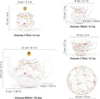 fanquare 21-Piece Gold Vine Floral Porcelain Tea Sets with Sugar Bowl Creamer Teacups, English Bone China Tea Service for Women TeaParty Family Gathering Home Décor