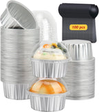 LNYZQUS 5oz Cupcake Pans Muffin Tins with Lids 100 Pack, Aluminum Foil Mini Cake Baking Pans,Small Baking Cups Containers,Disposable Ramekins Muffin Cups -Silver