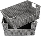 StorageWorks Round Paper Rope Woven Basket for Pantry Organizers and Storage, Stackable Wicker Pantry Baskets for Shelves, Grey, 2-Pack