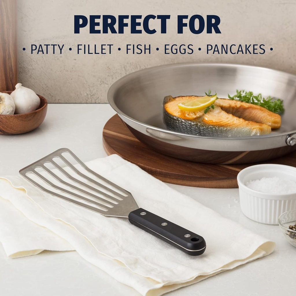 Zulay Kitchen Fish Spatula Stainless Steel - Spatulas for Non-Stick Cookware - Slotted Stainless Spatula - Easy to Clean Turner 12.4