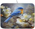 Spring Blue Yellow Flower Bluebird Butterflies Dish Drying Mat for Kitchen Counter Absorbent Microfiber Large Drying Pad Dish mats for Kitchen Countertops 18 x 24 Inch