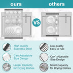 BBXTYLY Extra Large Expandable Roll Up Dish Drying Rack,Over The Sink Drying Rack Sink Cover Kitchen Sink Accessories Kitchen Rolling up Stainless Steel Drainer, Foldable,Rollable（Black，22.8''-17''）