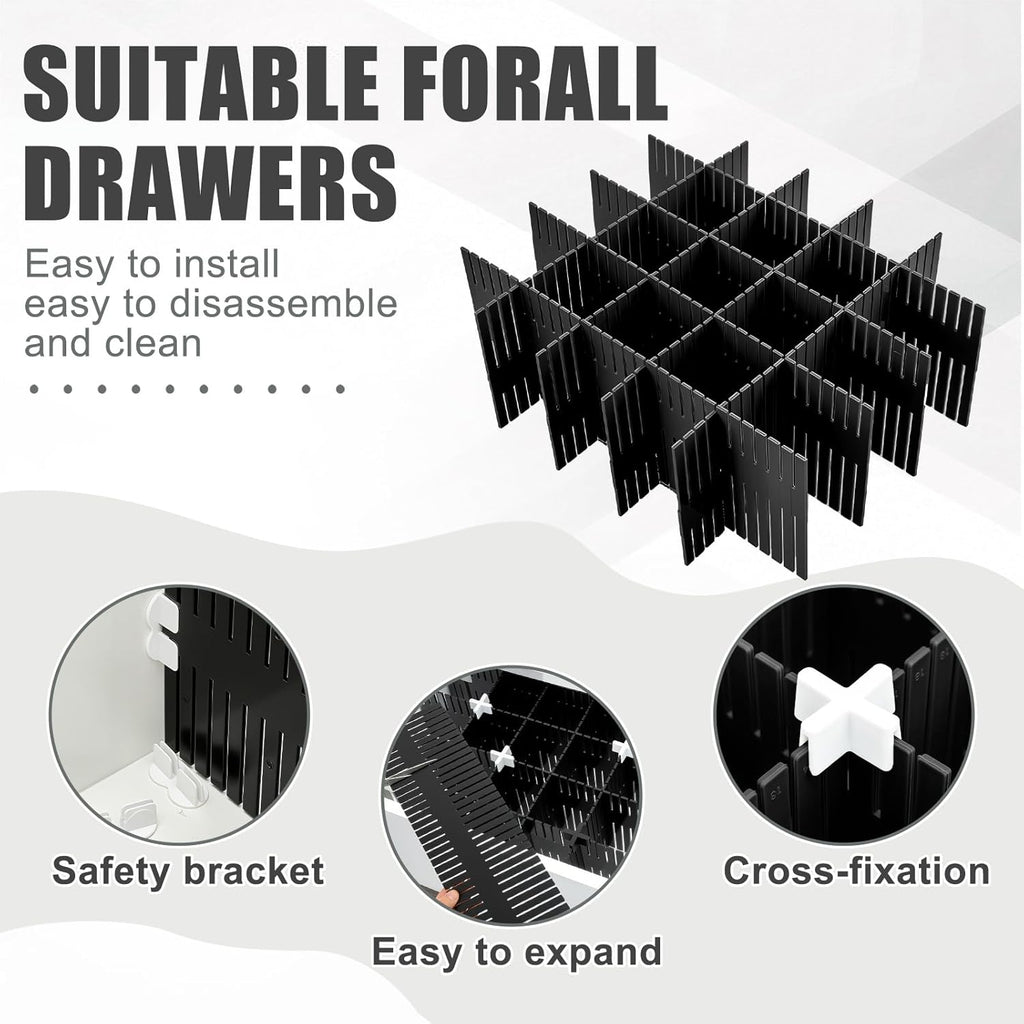 Blosssound 15pcs 5.12x 15 Tall Drawer Divider Adjustable Drawer Organizer DIY Ultra Deep Storage Organizer Separator with Fixed Buckle for Underwear Socks Dormitory Office Kitchen Bedroom(Black)