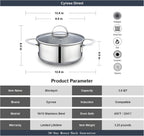 Tri-Ply Stainless Steel Sauce Pan with Steamer Basket & Straining Glass Lid — Heavy-Duty,Thick Base,Rust-Resistant,Warp-Free —100% Food-Grade —Built to Last– Works with All Stovetops, Pasta Pot 2.5 QT