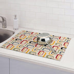 Mid Century Modern Retro Kitchen Drying Mat Vintage Decorative Microfiber Dish Drainer Mat for Kitchen Counter Absorbent Reusable Washable 18x24 Inch