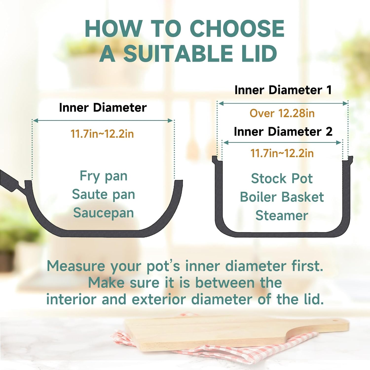 12 In Glass Lid for Frying Pan, Tempered Replacement Cover Compatible with All 12 inches Cookware for Skillets, Round Cast Iron, Cast Aluminium, Stainless Steel Pans &Pots