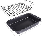 kitCom Bakeware Nonstick Roaster, Nonstick Roasting Pan with Rack, Great For Roast Chicken, Roasts And Turkeys - 15 Inch x 11 Inch (5.8 QT), Gray