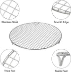 uxcell Round Cooking Rack with Legs, Dia 13.8 Inch 304 Stainless Steel Barbecue Grill for Cooking Baking Barbecue Air Fryer Racks, Silver