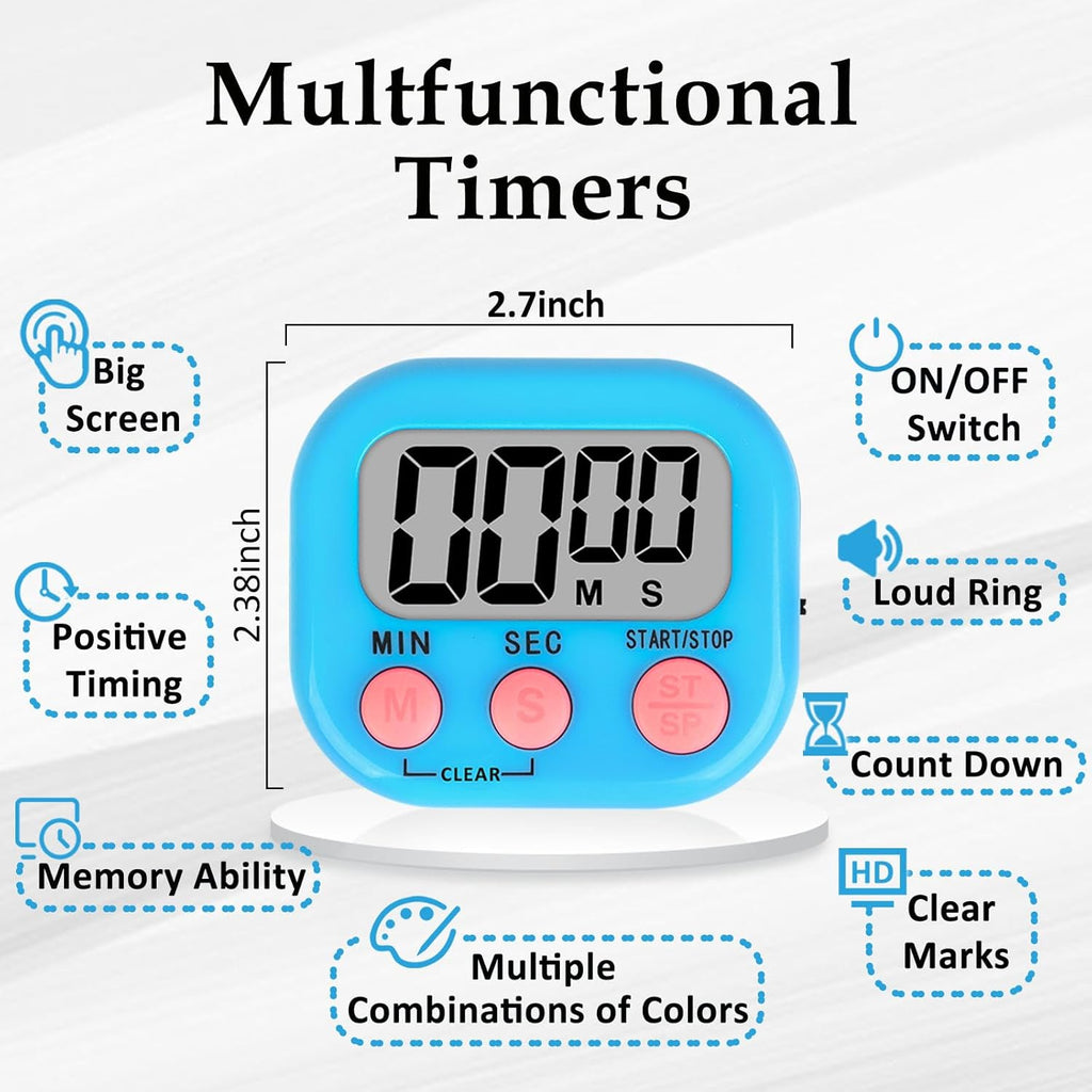 ZILLEEN 12 Pack Kitchen Timers for Cooking Digital Classroom Timers for Teachers Kids White Blue Green