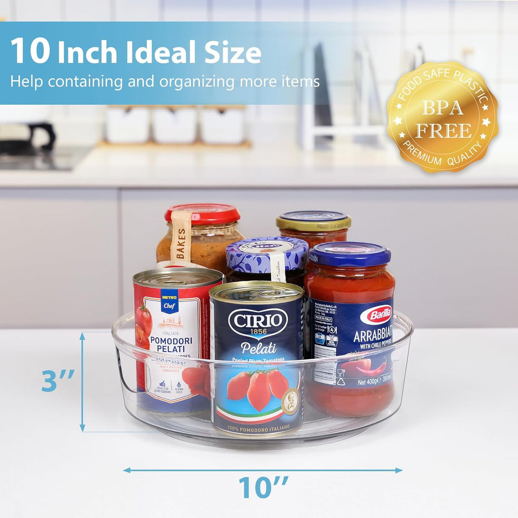 GUZON 6 Pack Lazy Susan Turntable for Cabinet, 10 Inch Lazy Susan Organizer with Handles and High Sides, Clear Rotating Organizer for Kitchen, Pantry, Dresser, Refrigerator, Bathroom, Table, Fridge