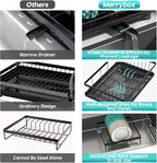 MERRYBOX Dish Drying Rack Space-Saving Dish Racks for Kitchen Counter, Rustproof Drying Rack Kitchen with Large Utensil Holder and Increased Feet, 16.5" D x 11.4" W x 5.65" H, Black