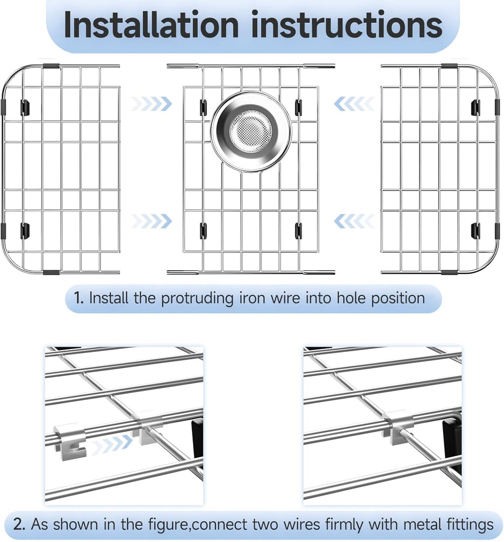 23’’ x 13’’ Stainless Steel Sink Grid, Sink Protectors for Kitchen Sink, Sink Protector with Rear Drain for Single Sink Bowl, Sink Bottom Grid, Sink Grate for Bottom with Sink Strainer