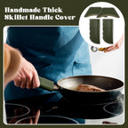 Baderke 4 Pcs Leather Cast Iron Handle Cover Handmade Leather Heat Resistant Skillet Handle Set Pot Holder for Hot Frying Pans, Pots(Army Green)