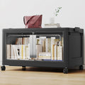 160QT Stackable Storage Bins with Lids, 40Gal Extra Large Collapsible Storage Box with Wheel, Plastic Storages with Clear Door Open Front for Home Bedroom Garage, Black-1pack