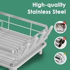 MOUKABAL Dish Drying Rack - Stainless Steel Dish Rack, Dish Racks for Kitchen Counter, Drying Rack Kitchen with Removable Utensil Holder, Drainboard and Glass Organizer (Grey)