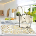 Mandala Ethnic Bohemian Ornament Dish Drying Mat for Kitchen Counter Absorbent Microfiber Drying Pad, Medium 16x18 in, Reversible Drainer Mats