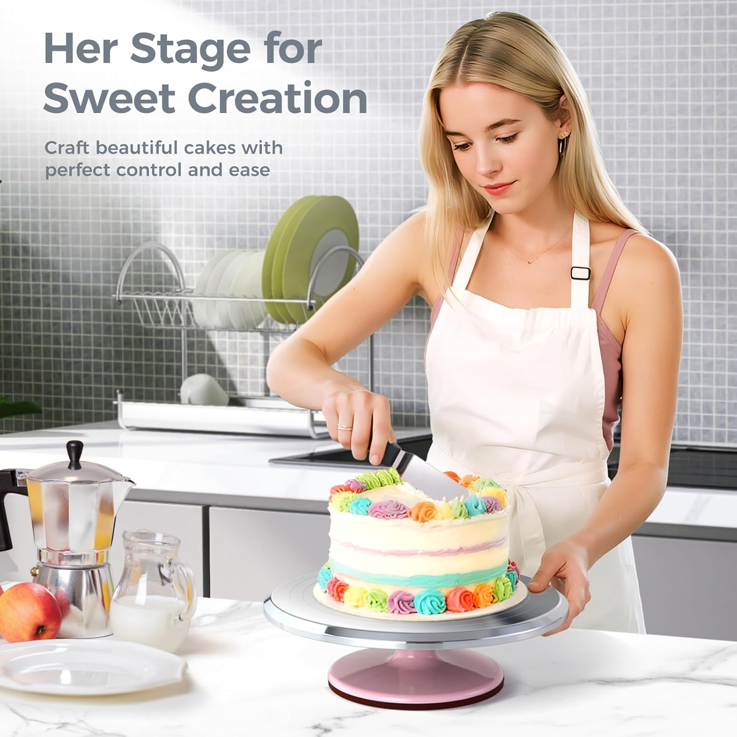 Ohuhu Cake Stand, Aluminium 12''Cake Turntable Decorating Bakery Supplies - BPA-Free Frosting Spinner Rotating Revolving Lazy Susan