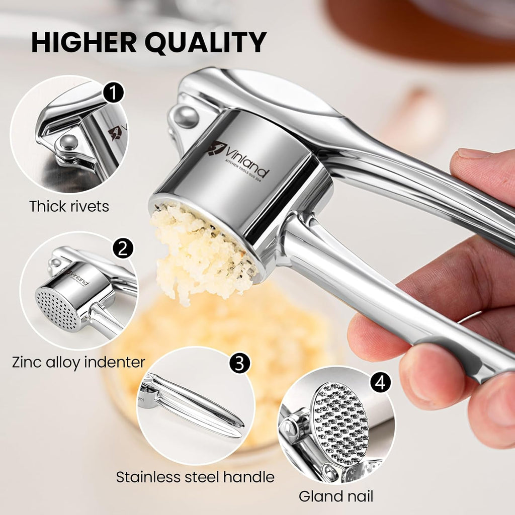Premium Garlic Press Set, 304 Stainless Steel Garlic Crusher, Professional Garlic Mincer Tool Food Grade Professional Garlic Press - Made of 304 Stainless Steel, Rust-proof Ergonomic, Dishwasher Safe