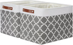 DULLEMELO Foldable Nursery Storage Baskets Canvas Storage Bins for Organizing 2 Pack Collapsible Home Organizer With Leather Handles (White&Lattice Grey)