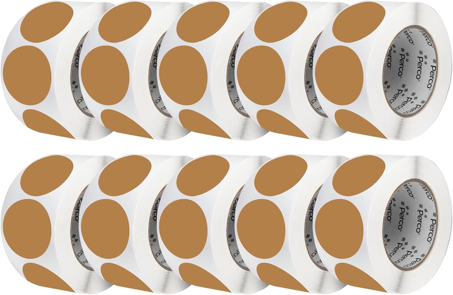 Perco Kraft Brown 3-Inch Perforated Circle Dot Sticker Labels — 10 Rolls, 5,000 Round Stickers — Natural, Cardboard-Like Surface with Permanent Adhesive for Organizing, Crafting & More—Made in USA