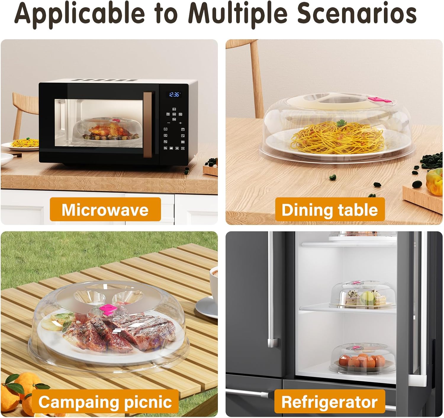 Microwave Splatter Cover 12 Inch Large Plate Cover for Microwave Oven 2 in 1 Food Grade Plastic with Silicone Air Vent Tall Lid BPA Free 3 Pack Clear